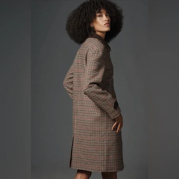 ✨ Anthropologie Houndstooth Barn Coat Sz M - Picture 2 of 10